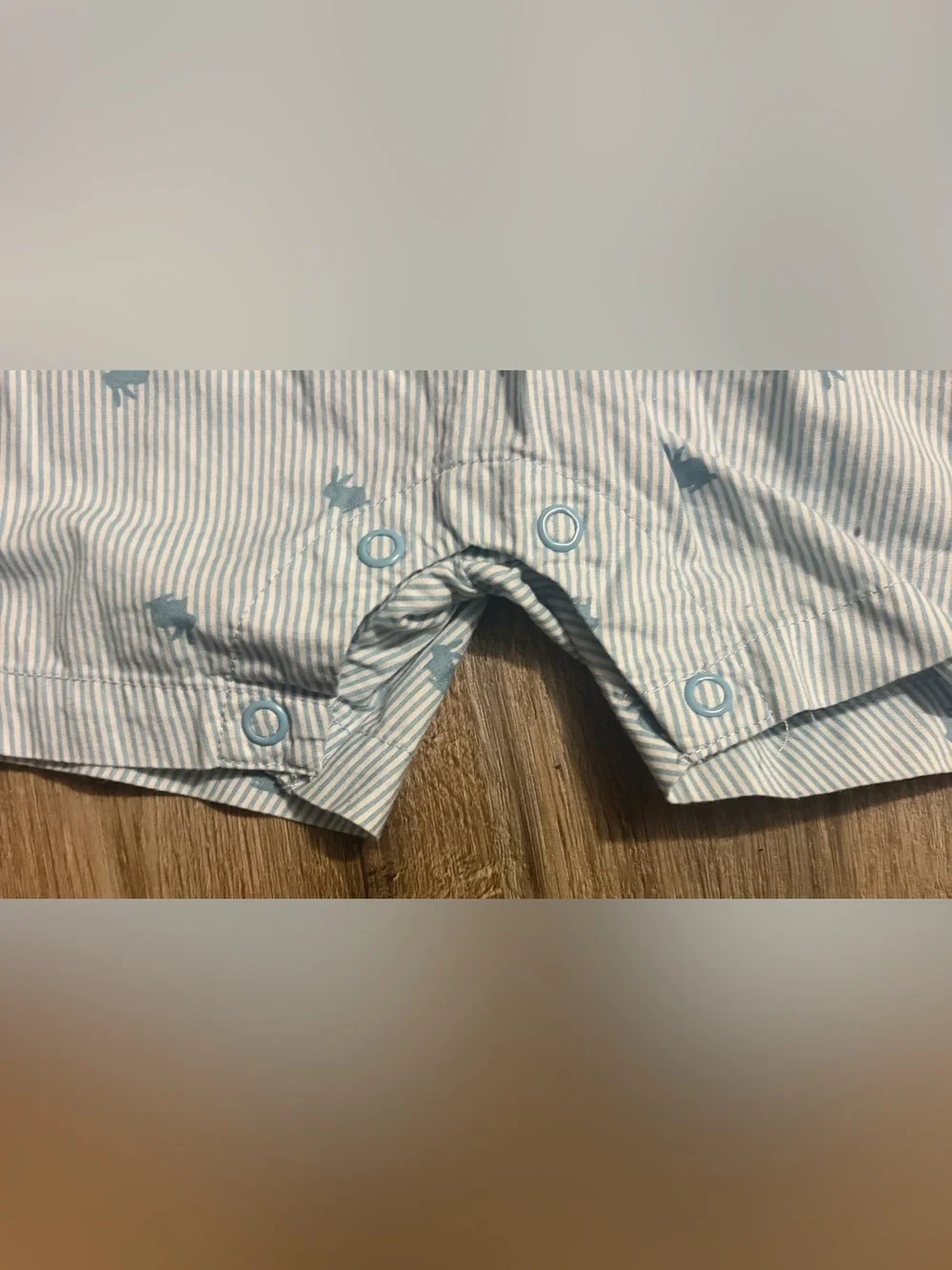 Carter’s - Light Blue Striped Short Romper with Bunny Print - Size 18 Months